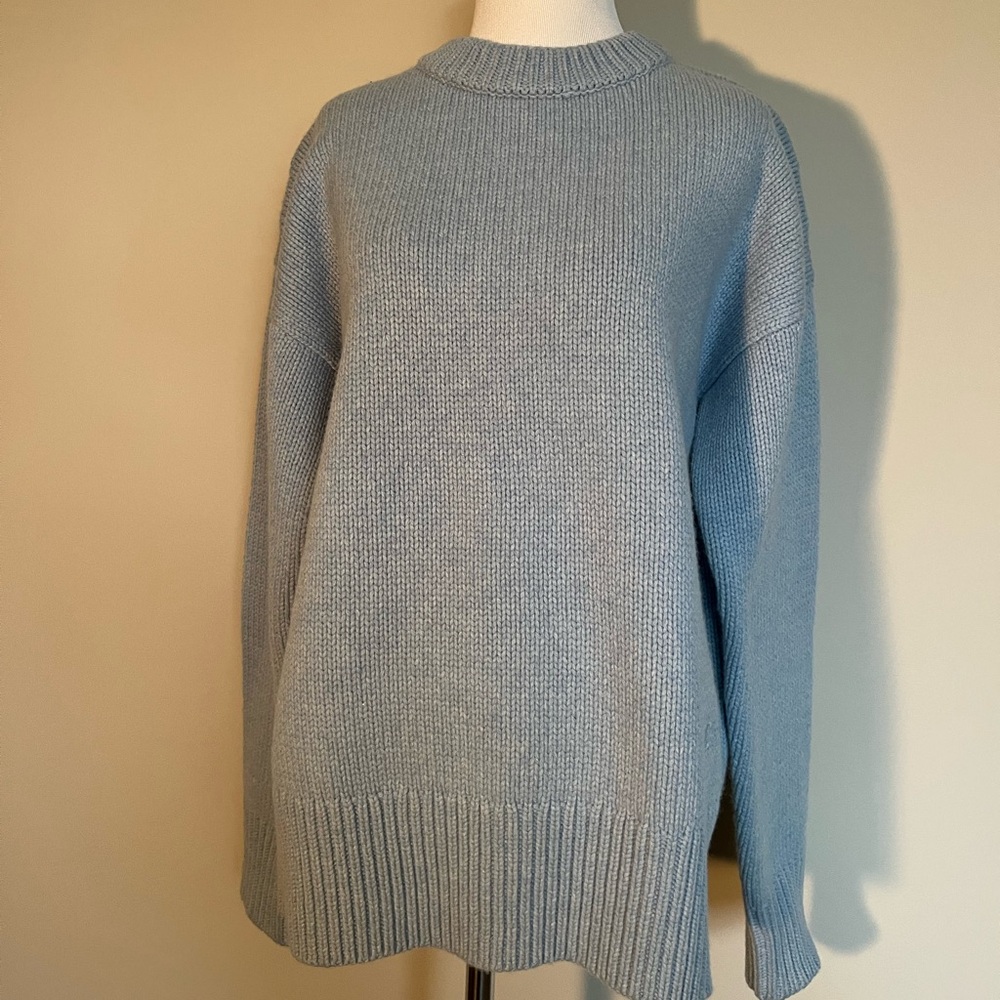 NWT Tory Burch Oversized Crew Neck Wool Sweater Dove Blue Size Small - Picture 4 of 13